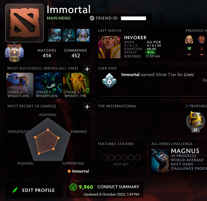 Immortal | MMR: 5690 - Behavior: 9960